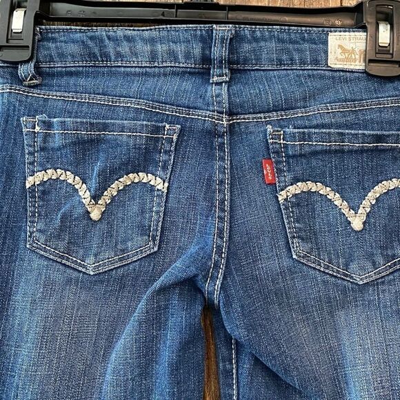 Levi’s Sz 8R Girls Blue Denim Skinny Western Embroidery Pocket School Jeans - Picture 4 of 9